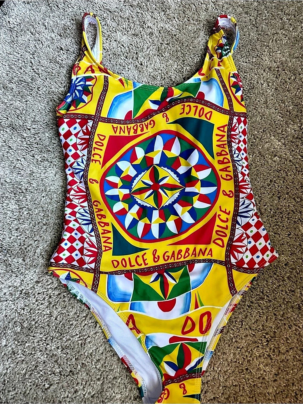 Dolce & Gabbana Majolica Print One-Piece Swimsuit Yellow & Red